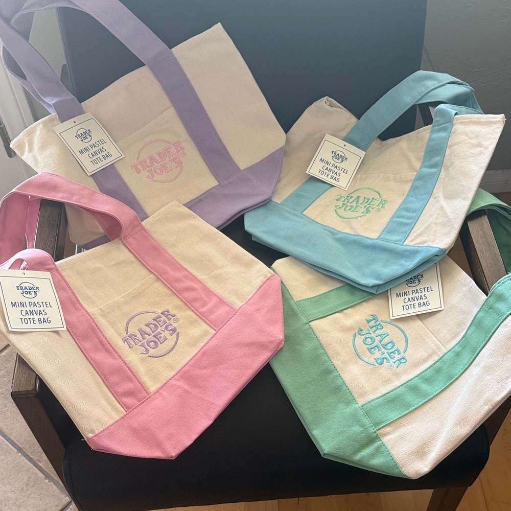Trader Joe's Mini Pastel Canvas Tote Bags - (Set of 4)